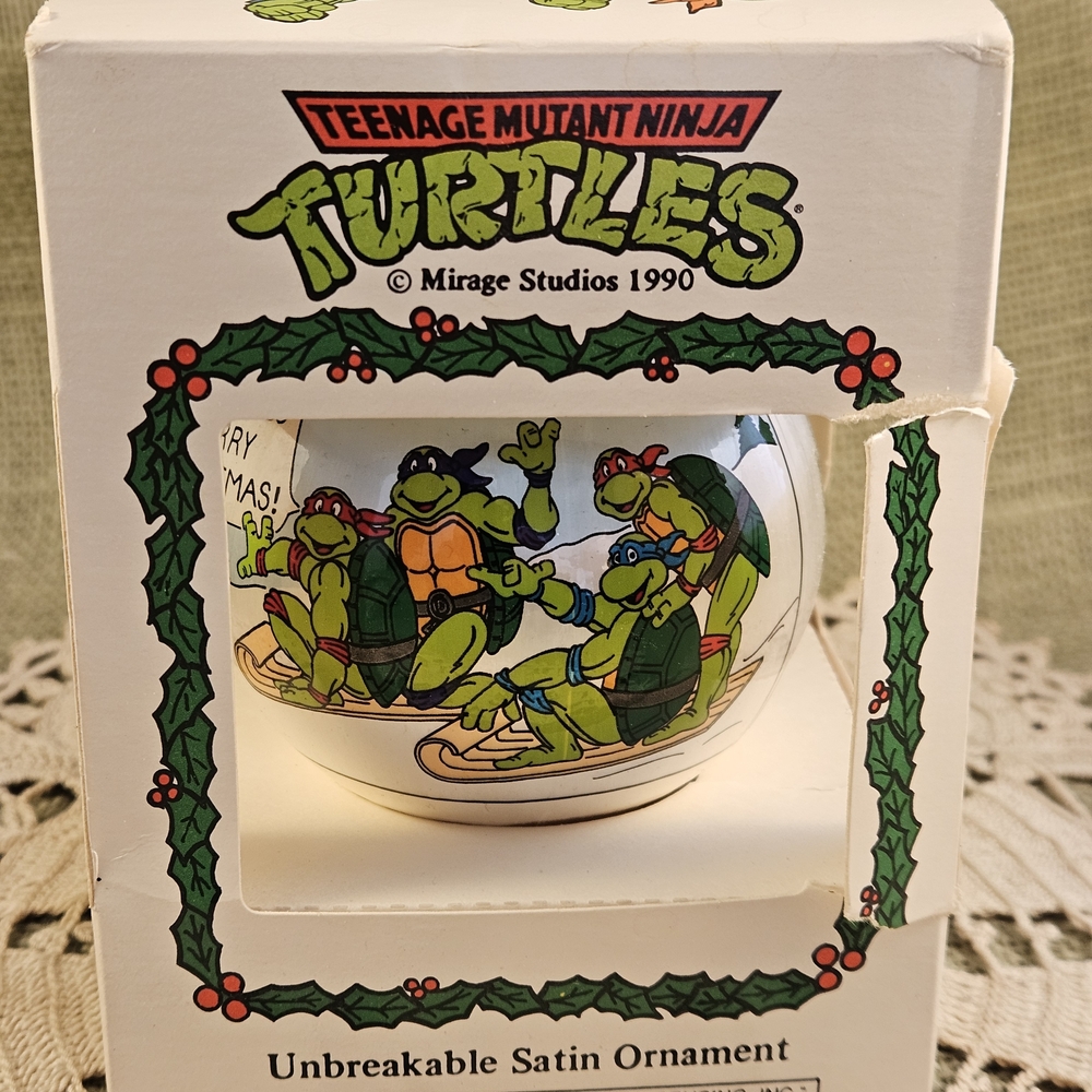 Teenage Mutant Ninja Turtles Christmas Ornament - Green Vintage 1990 Satin